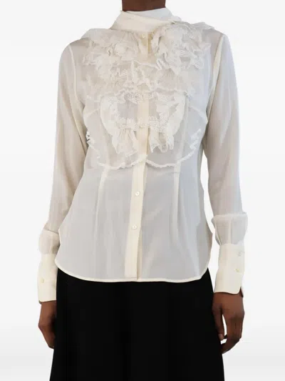 Pre-owned Ermanno Scervino Vintage Lace-trim Ruffled Blouse In White