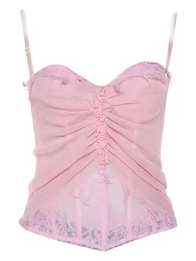 Pre-owned Ermanno Scervino Vintage  Ruched Lace Top In Pink