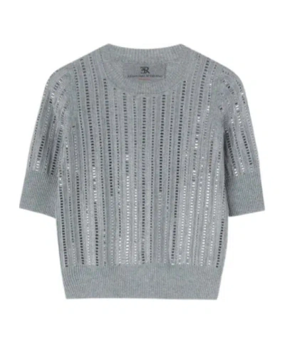 Ermanno Scervino Virgin Wool, Cashmere And Viscose Top With Baguette Crystals In Gray