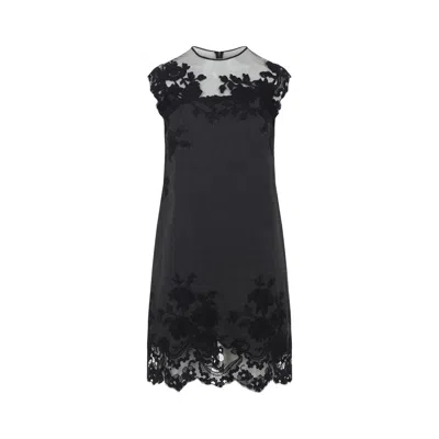 Ermanno Scervino Sheer Neckline Sleeveless Floral Lace Mini Dress In Black