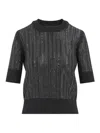 Ermanno Scervino Textured Wool-cashmere Blend Sweater With Metallic Accents In Black