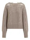 Ermanno Scervino Cropped Turtleneck Sweater With Cable Knit In Gray