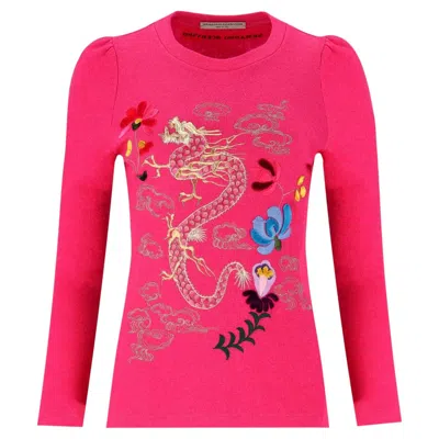 Pre-owned Ermanno Scervino Virgin Wool, Silk & Cashmere Dragon Embroidered Jumper In Red