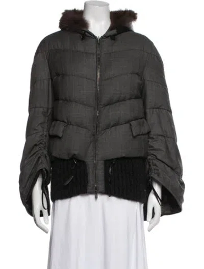 Pre-owned Ermanno Scervino Virgin Wool Tweed Pattern Down Jacket In Grey