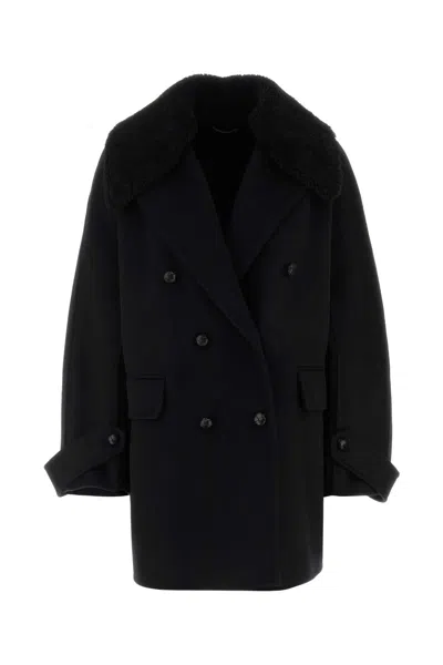 Ermanno Scervino Virgin Wool With Fur Collar Coat In Black
