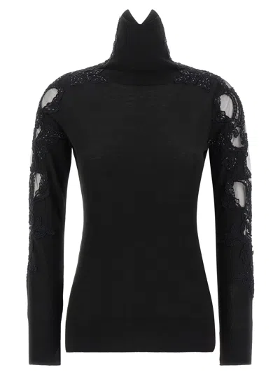 Ermanno Scervino Virgin Wool With Lace Inserts Sweater In Black