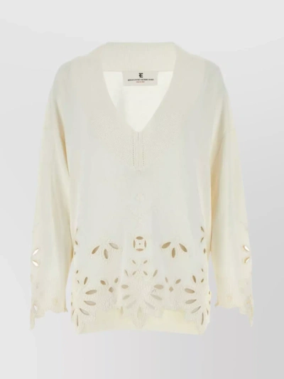 Ermanno Scervino Viscose Blend V-neck Sweater With Cut-out Detailing In White