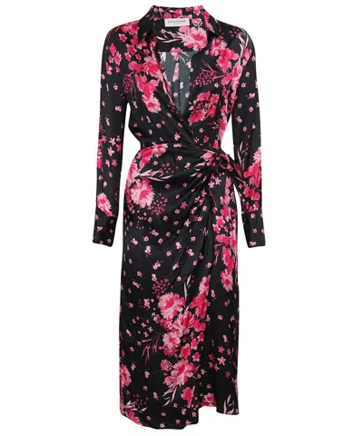 Ermanno Scervino Floral-print Wrap-detail Midi Dress In Black