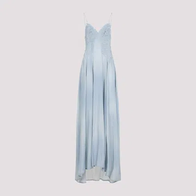 Ermanno Scervino Embroidered Satin Maxi Dress In Blue