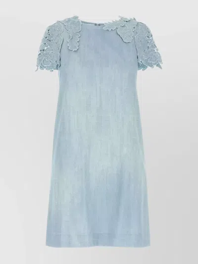 Ermanno Scervino Viscose Mini Dress Lace Detailing In Blue