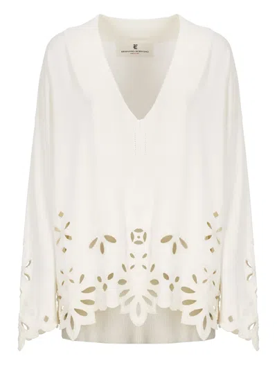 Ermanno Scervino Viscose Sweater With Embroideries In Ivory
