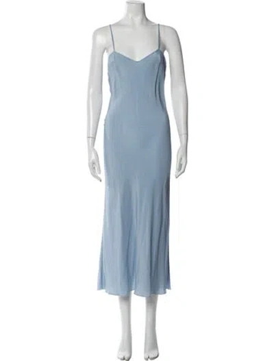 Pre-owned Ermanno Scervino V-neck Long Dress In Blue