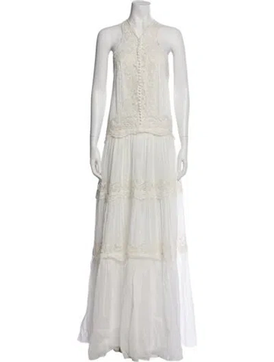 Pre-owned Ermanno Scervino V-neck Long Dress In White