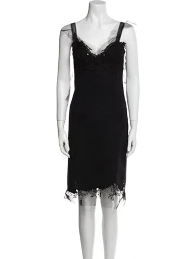Pre-owned Ermanno Scervino V-neck Midi Length Dress In Black