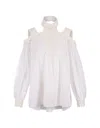 ERMANNO SCERVINO WHITE BLOUSE WITH FLOWER LACE AND CUT-OUT