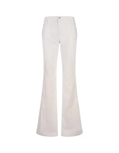 ERMANNO SCERVINO WHITE BOOTCUT JEANS WITH SANGALLO LACE CUT-OUTS