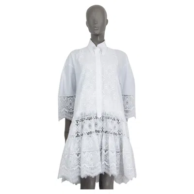 Pre-owned Ermanno Scervino White Cotton Broderie Anglaise Shirt Dress 44 L