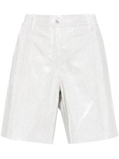 Ermanno Scervino White Crystal Embellished Cotton Shorts For Women