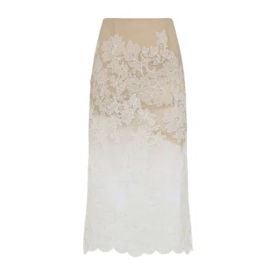 ERMANNO SCERVINO WHITE FLORAL LACE SKIRT