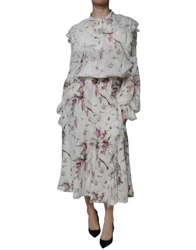 Pre-owned Ermanno Scervino White Floral Ruffles Lace Long Sleeves Maxi Women's Dress ()