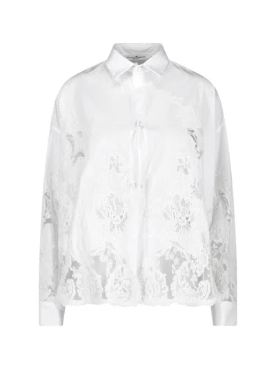 Ermanno Scervino White Intricate Lace Detail Cotton Blouse