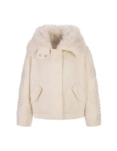 Ermanno Scervino Hand-embroidered Hooded Down Jacket In White