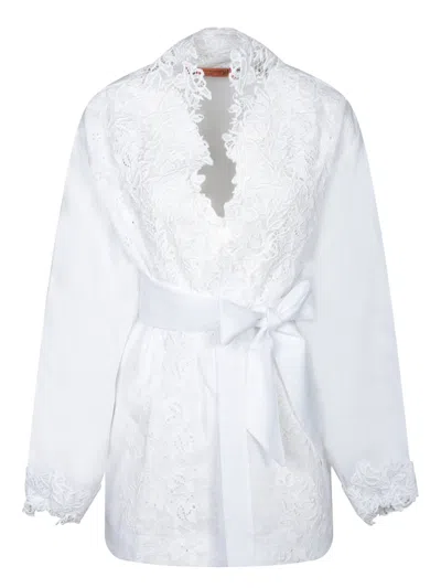 Ermanno Scervino White Lace And Linen Kimono