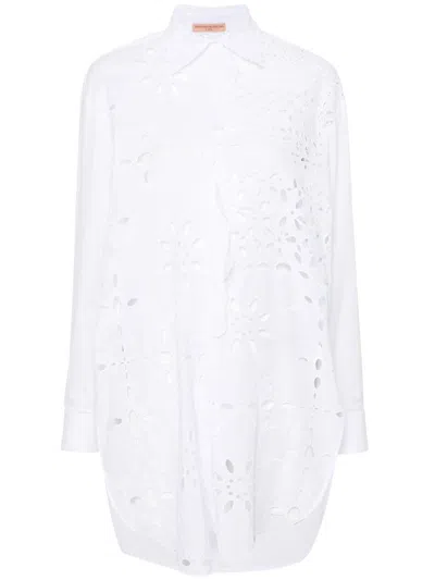 ERMANNO SCERVINO WHITE LACE COTTON OVERSIZED SHIRT | POINTED COLLAR AND SEMI-SHEER DESIGN