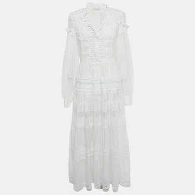 Pre-owned Ermanno Scervino White Lace Detail Cotton Maxi Dress M