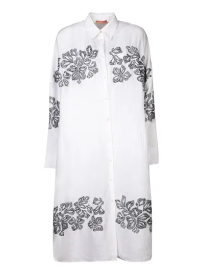 Ermanno Scervino White Long Linen Kaftan With Embroidery