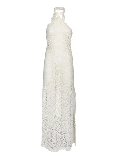 Ermanno Scervino White Macramã© Halter Dress