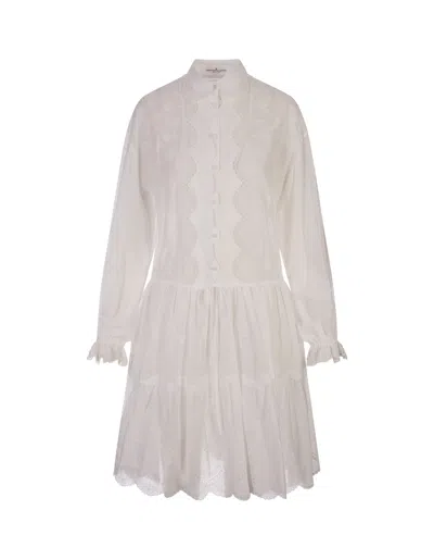 ERMANNO SCERVINO WHITE MIDI SHIRT DRESS WITH FLOWER EMBROIDERY