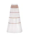 ERMANNO SCERVINO WHITE MUSLIN LONG SKIRT WITH ETHNIC EMBROIDERY