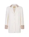 ERMANNO SCERVINO WHITE ONE-BREASTED JACKET WITH EMBROIDERY
