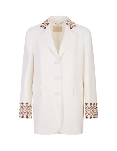 Ermanno Scervino White One-breasted Jacket With Embroidery