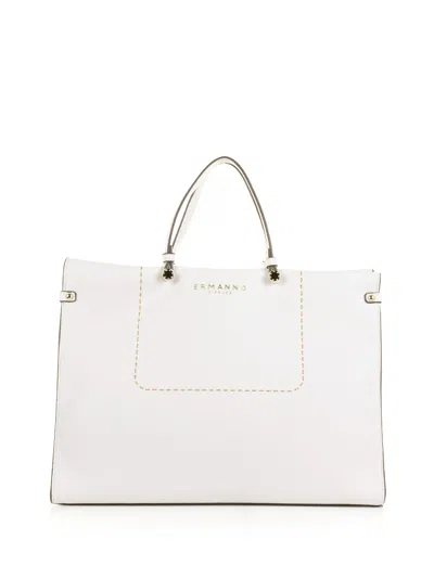 Ermanno Scervino White Petra Shopping Bag In Textured Eco-leather In Bianco