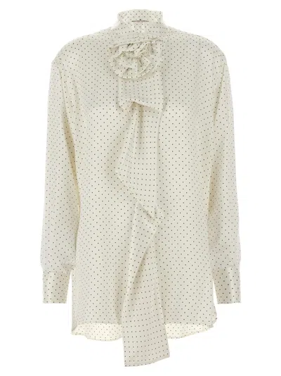 ERMANNO SCERVINO WHITE POLKA DOT FLOWER BROOCH SHIRT