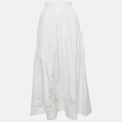 Pre-owned Ermanno Scervino White Poplin And Lace Trim Maxi Skirt S