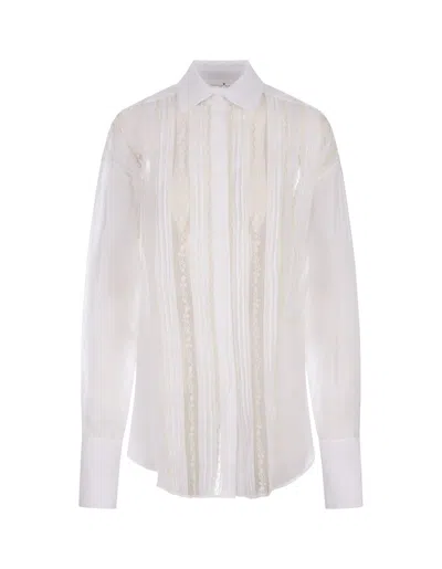 Ermanno Scervino White Ramie Shirt With Valenciennes Lace