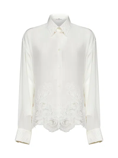 Ermanno Scervino Lace-trimmed Silk Shirt In White