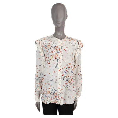 Pre-owned Ermanno Scervino White Silk Ruffled Floral Blouse Shirt 42 M