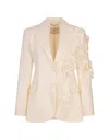 Ermanno Scervino White Virgin Wool Blazer With Flower Appliqués In White