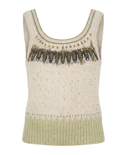 Ermanno Scervino White Wool Cashmere Top In Green