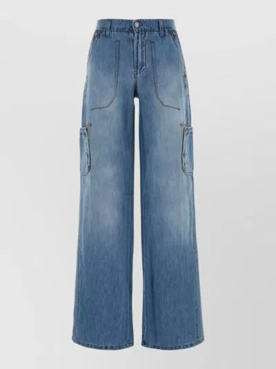 Ermanno Scervino Wide Leg Cargo Jeans Patch Pockets In Blue