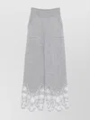 Ermanno Scervino Wide Leg Cashmere Trousers With Lace Trim In Gray