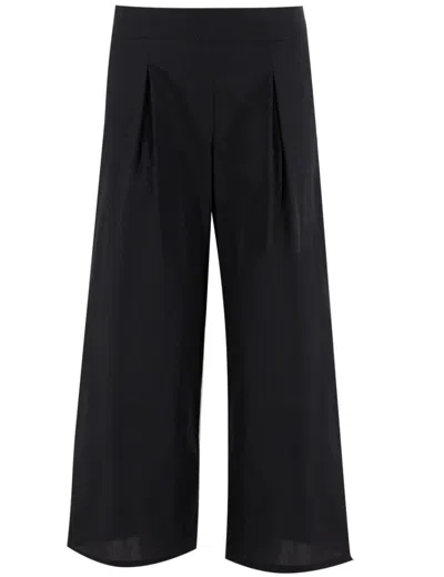 Ermanno Scervino Wide-leg Cotton Trousers With Side Pleats In Black