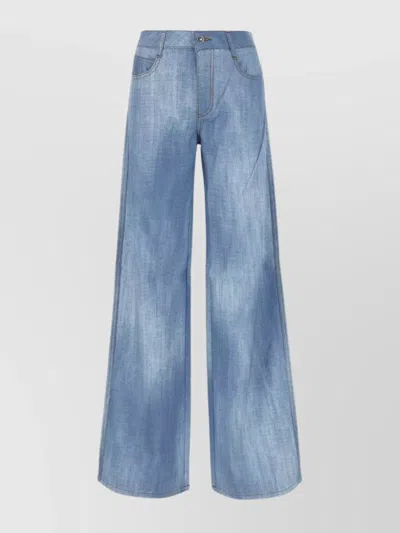 Ermanno Scervino Wide-leg Faded Denim Trousers With Contrast Stitching In Azzurro