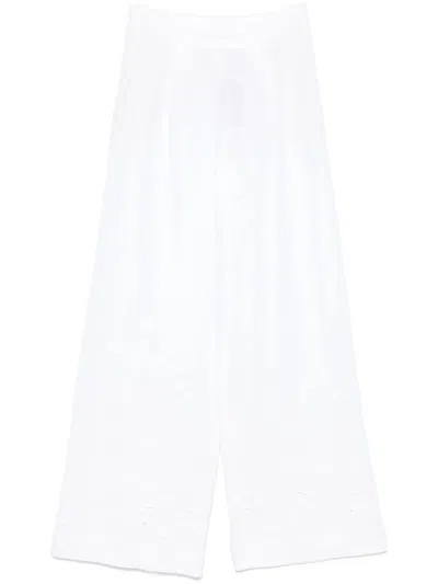 ERMANNO SCERVINO ERMANNO SCERVINO WIDE-LEG LINEN PANTS WITH INTRICATE EMBROIDERY