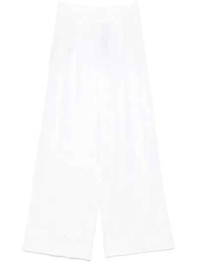 Ermanno Scervino Wide-leg Linen Pants With Intricate Embroidery In White