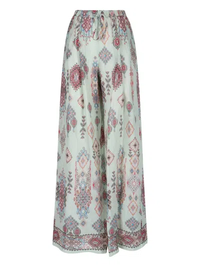 Ermanno Scervino Wide-leg Pants With Geometric Pattern In Green